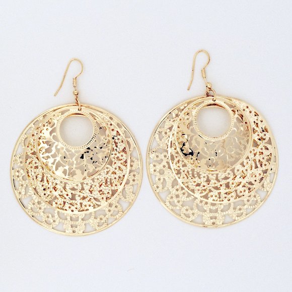 Jewelry - Extra Large Round Filigree Layered Dangle Earrings | Gold | NEW